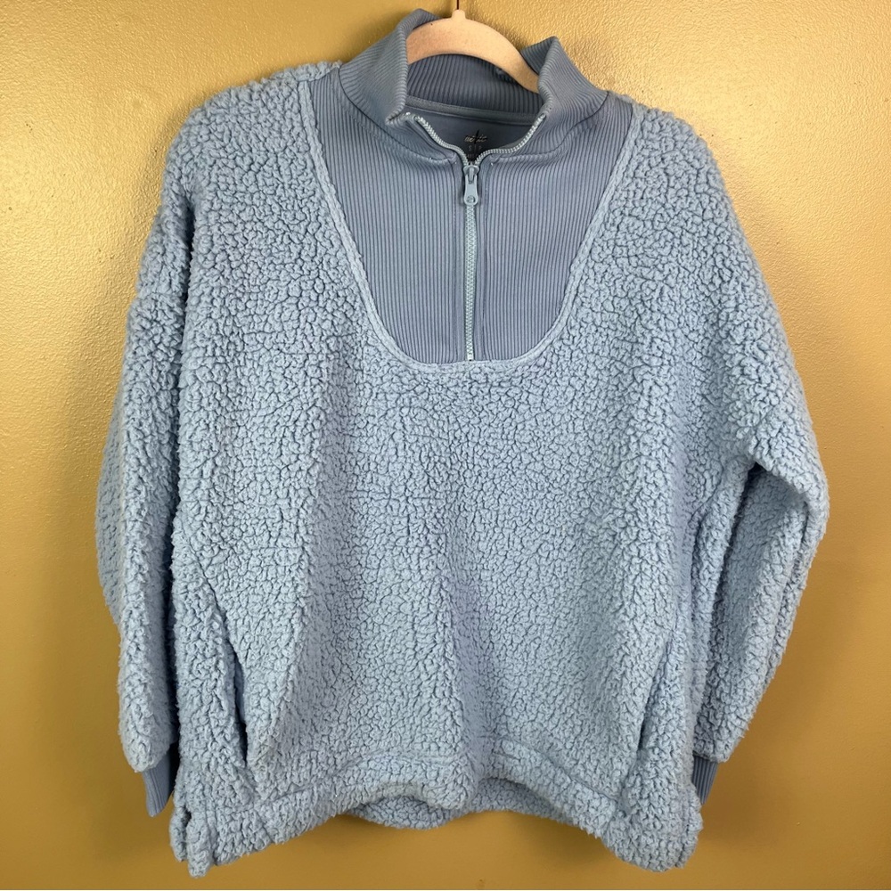 Aerie Sherpa Quarter Zip Pullover Blue Women's Sz Small